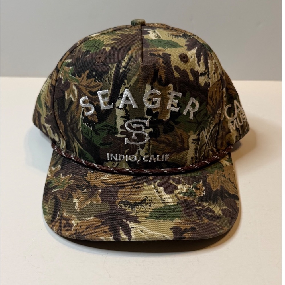 Seager Snapback Hat OSFM Camo Indio Calif CAA Music Rope Trucker Cap NWOT